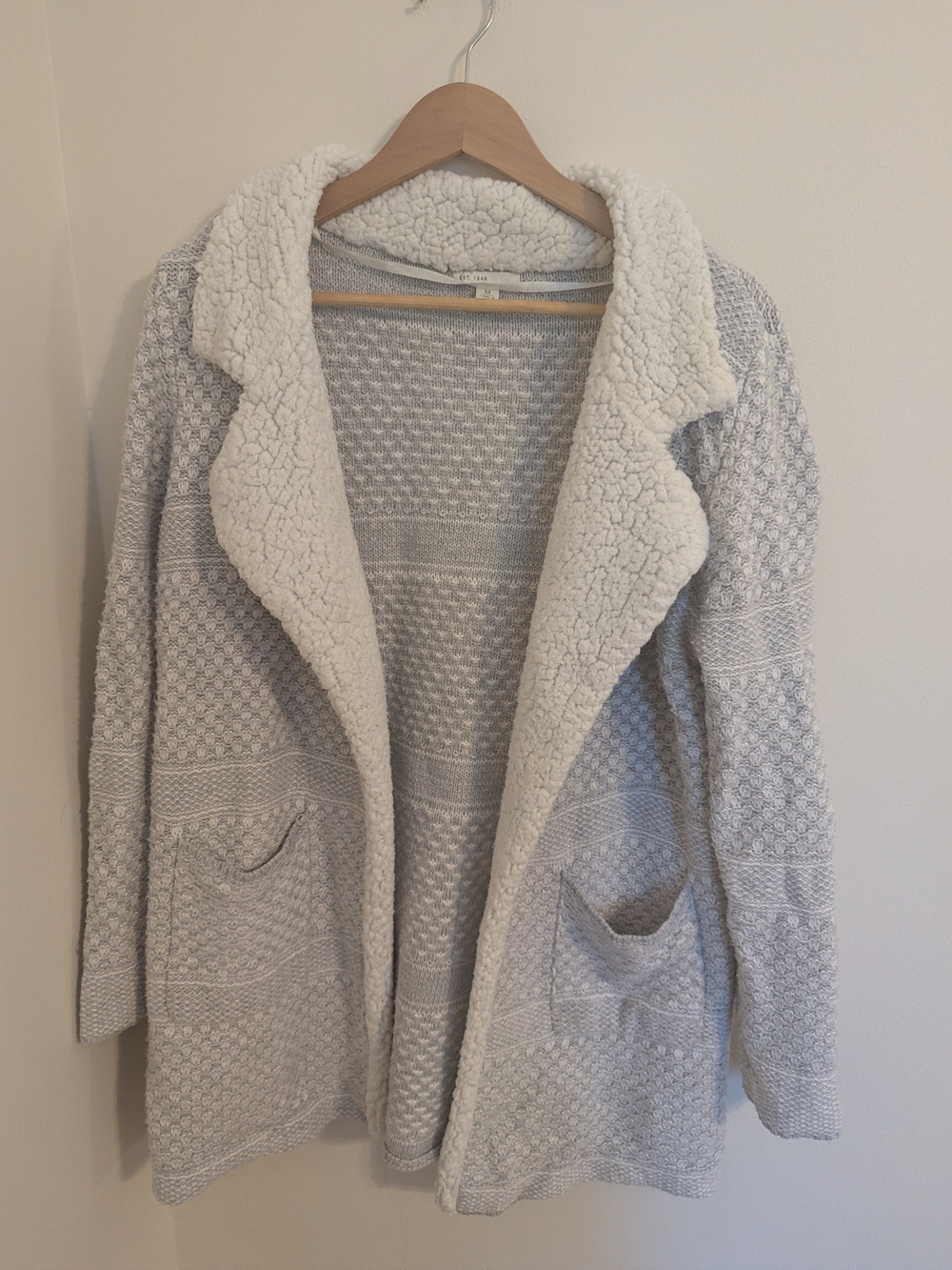 C Est. 1946 Cozy Open-Front Sherpa-Lined Cardigan Sweater - Light Gray